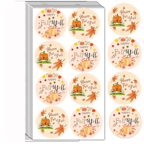 Happy Fall Y'all Aufkleber, Thanksgiving-Aufkleber, 3,8 cm, Herbstblumen-Dankeschön-Etiketten für Partygeschenke, Umschlagdichtungen und Geschenktüten, Urlaub/Party-Dekoration und Geschenkverpackung von Hodmopli