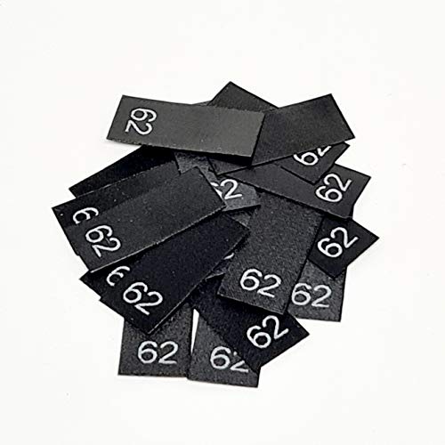 25 Textiletikettenetiketten in verschiedenen Ausführungen von Größe 34 bis 176 auf schwarzemPolyesterband (62) von Hödtke Vertrieb