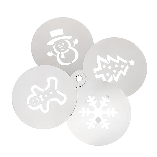 Hoement 4 Stück Weihnachtsglasursieb Dekorationszubehör für Zuckerkekse Vorlagen Dekor kaffeeschablone weihnachten schablonen kaffeetisch Latte-Vorlagen neuartige Malvorlagen Silver von Hoement