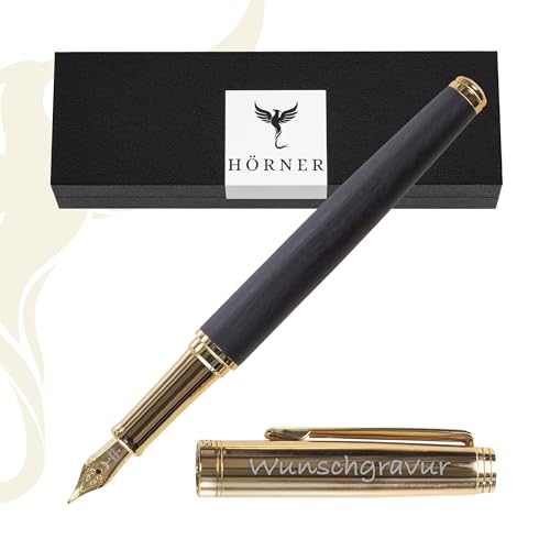 Hörner Legno - Hochwertiger Füllfederhalter Ebenholz - Gold inkl. Konverter I Premium Geschenkbox I Luxus Design I Edel Feder „Made in Germany“ I Attraktiver Stift für Herren und Damen I fountain pen von Hörner