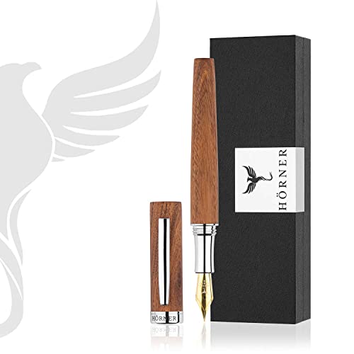 Hörner SCRIPTUM - Hochwertiger Füllfederhalter aus Mahagoniholz I Premium Geschenkbox I Inkl. Konverter I Luxus Design I Edel Feder Made in Germany I Attraktiver Stift für Herren und Damen von Hörner