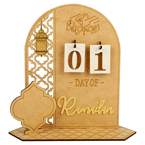 Hoffnugshween Ramadan Kalender aus Holz, Eid Mubaraks Adventskalender Kalender Holz Countdown Kalender Dekorationen Zuhause Elegant DIY Ornament für Islamische Home Party Handwerk Ornament (Laterne) von Hoffnugshween