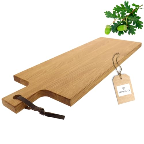 HOFMEISTER® Tapasbrett Eiche – Langes Servierbrett mit Lederband, robust und hochwertig, massives Holz, stilvoll und ideal zum Anrichten von Tapas, 56 cm von Hofmeister Holzwaren