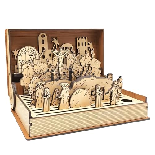 Family Easter Holy Week Gift Teaching 21x15x5.7cm Easter Resurrection Scene Decor Wooden-Auferstehungsszene Für Die Karwoche Wooden Holy Week Book Playset Easter Decorations for Home von Hogvinnatil