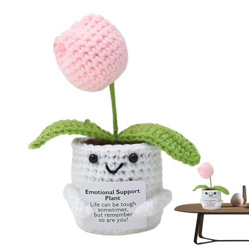 Hogvinnatil Emotional unterstützte Pflanzentopf, emotionale Unterstützung Pflanze,Niedliche gestrickte Positive Puppe - Handgefertigte Positive emotionale Unterstützung Häkelblume, Home Office Desk von Hogvinnatil