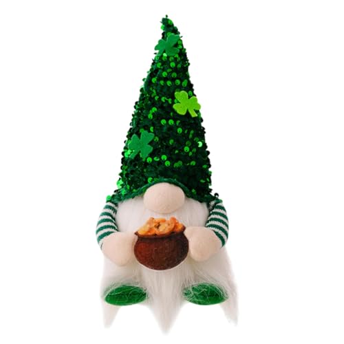 Hogvinnatil St. Patricks Day Gnome, St. Patricks Day Gnomes Plüsch | Kleeblatt-Paillettenhut, Zwergen-Dekoration mit LED-Lichtern | Tischdekoration für zu Hause, handgefertigte St. Patricks von Hogvinnatil