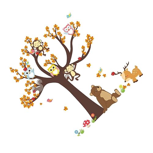 Hohopeti 1 Set DIY Cartoon Waldtiere Wandsticker Eule Baum Selbstklebende Wanddekoration Für Kindergarten Schlafzimmer Wohnzimmer Hintergrund Deko von Hohopeti