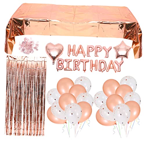 Hohopeti 1 Set Happy Birthday Ballons Dekorationsset Konfetti Ballons Partybedarf ädchen Geburtstagsparty Deko Rosé Tischdecke Und Luftballons Für Feierlichkeiten von Hohopeti