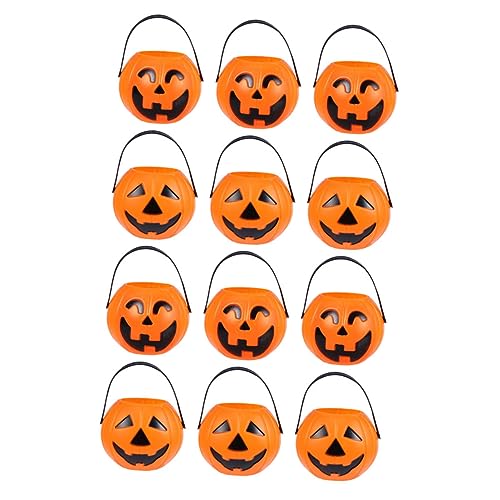 Hohopeti 12St tragbarer Kürbiseimer Farbige Kürbiseimer Mini-Jack-o-Laterne-Eimer Halloween-Süßigkeitshalter halloween pumpkin halloweenkürbis Halloween-Zubehör Plastikeimer mit Griffen von Hohopeti