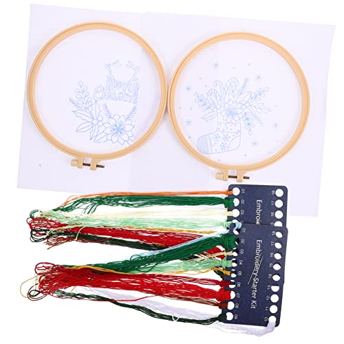 Hohopeti 2 Sätze Eingestellt Weihnachtskreuzstich Diy-stickmaterial Querstarter Stickrahmen Stickset Für Anfänger Weihnachts-stickset Stickpackung Für Weihnachtssocken Elch Nähset Polyester von Hohopeti