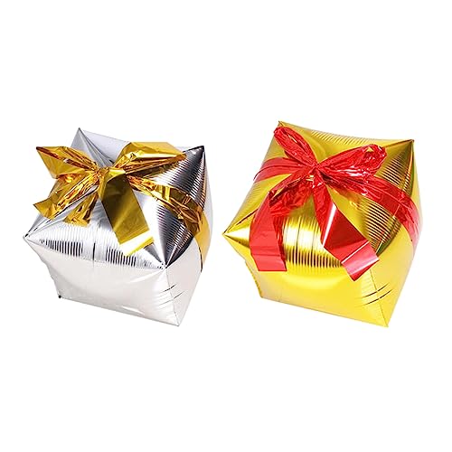 Hohopeti 2 Stück Weihnachts Aluminiumfolienballon Kreativer Geschenkbox Ballon Mit Zufälligem Farbband Weihnachtsdekoration Für Party Und Silber von Hohopeti