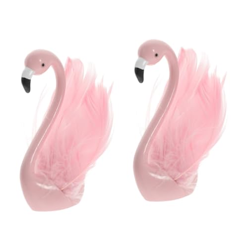 Hohopeti 2St Flamingo-Ornamente Kuchendekoration Dekorationsfigur Auto-Flamingo-Dekor Flamingo-Statue für den Desktop künstlicher Schwan Flamingos Desktop-Dekor Flamingo-Stütze Feder Rosa von Hohopeti