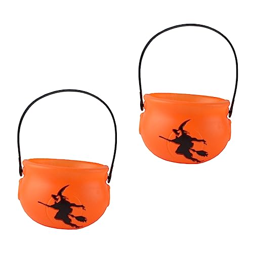 Hohopeti 2St Halloween Hexeneimer tragbare Kürbiseimer Kürbis Trick or Treat Töpfe Halloween-Dekor Halloween Party Deko kürbis eimer halloween Süßigkeiten Eimer Kürbis-Bonbonfass Plastik von Hohopeti