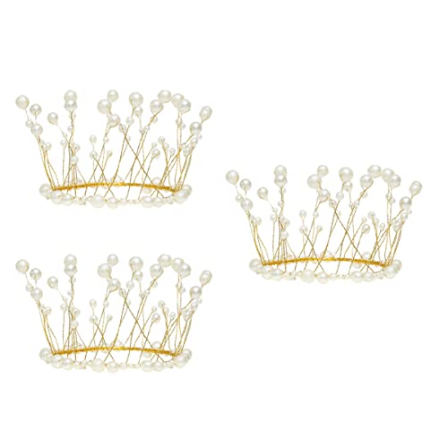 Hohopeti 3St Kronenkuchen dekorieren Kronen-Kuchenornament Cupcake-Topper Perlen Tiara hochzeitsdeko Kuchen Topper Cupcakes Geburtstagskuchen-Ornament Party-Kuchen-Dekor Metall Golden von Hohopeti