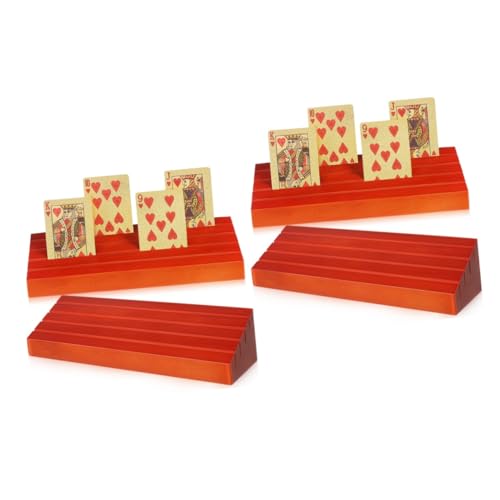 Hohopeti 4 Stück 1 spielkartenhalter spielkartenständer Kartenspiel Halter Spielkarten Zubehör Kartenhalter für Kartenspiele Canasta-Kartenhalter Kartendeckhalter Kartenfach Kiefernholz von Hohopeti