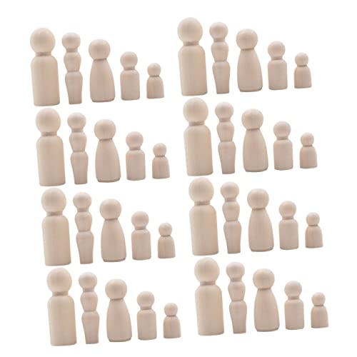 Hohopeti 40St Schneemann-Holzperlen-hängende Schnur Steckspiel dekorative Pflockmenschen bastel Set für Kinder Bastelset für Kinder Pflock Menschen aus Holz unvollendete Holzpflockpuppe von Hohopeti