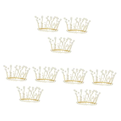 Hohopeti 9 Stk Kronenkuchen dekorieren Party-Kuchen-Dekor Tiara-Kuchendekorationen Perlen Tiara Stirnband hochzeitsdeko Kuchen Topper Geburtstagskuchen-Ornament Dessert-Topper Metall Golden von Hohopeti