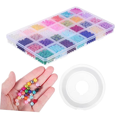 Hohopeti Bunte Kunstperlen 6mm Runde Perlen Mit öchern Für DIY Schmuckherstellung Inklusive 1 Rolle Elastisches Band Für Armbänder Halsketten Und Ohrringe von Hohopeti