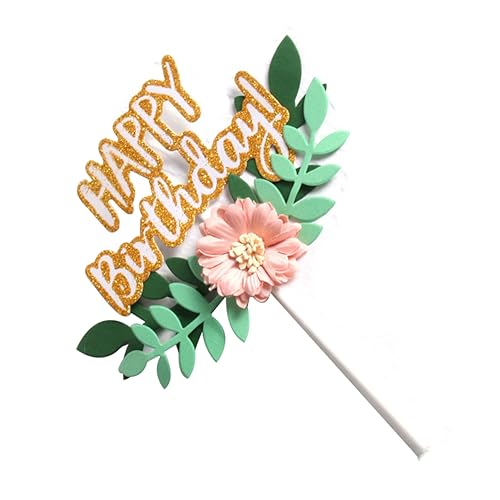 Hohopeti HAPPY Birthday Buchstaben Mit Blumen Und Blätter Einsatz Für Kuchen Deko Hochwertiger Einleger Mit Stäbchen Festliche Tortendekoration Für Geburtstagsfeiern von Hohopeti