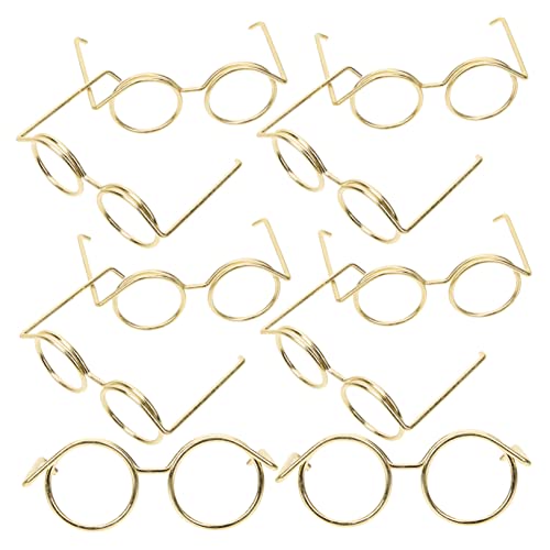 Hohopeti Puppen Mini Brillen Puppenbrille Mini Sonnenbrillen Für Puppen Metallrahmen Ohne Gläser Klassisches Puppenzubehör Für Kreative Outfits Und Dress up Goldene Farbe von Hohopeti