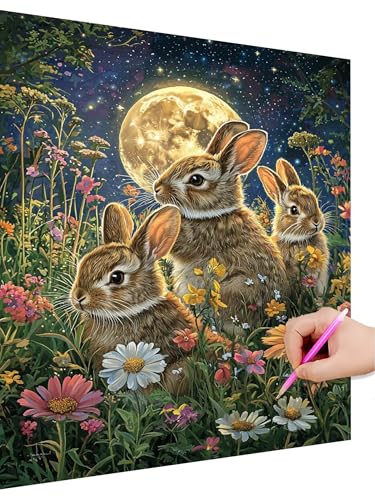 Diamond Painting Erwachsene Blume Set, Diamant Painting Kinder Kaninchen Anfänger Set, 5D DIY Daiments Malerei Basteln Erwachsene, Diamond-Painting Cross Stickerei Geschenk Frauen Deko 90x120cm M-1 von Hoioeuug