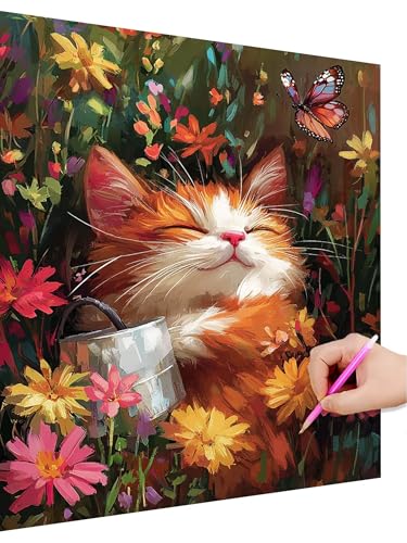 Diamond Painting Erwachsene Katze Set, Diamant Painting Kinder Blume Anfänger Set, 5D DIY Daiments Malerei Basteln Erwachsene, Diamond-Painting Cross Stickerei Geschenk für Frauen Deko 30x40cm V-8 von Hoioeuug