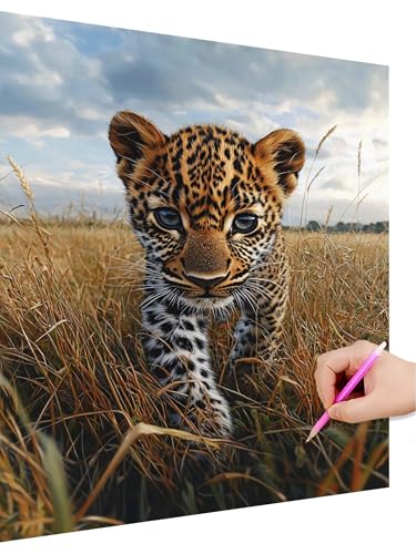 Diamond Painting Erwachsene Leopard Set, Diamant Painting Kinder Tier Anfänger Set, 5D DIY Daiments Malerei Basteln Erwachsene, Diamond-Painting Cross Stickerei Geschenk für Frauen Deko 30x40cm N-5 von Hoioeuug