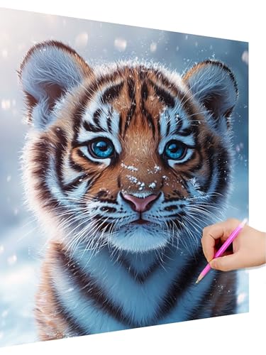 Diamond Painting Erwachsene Tiger Set, Diamant Painting Kinder Schnee Anfänger Set, 5D DIY Daiments Malerei Basteln Erwachsene, Diamond-Painting Cross Stickerei Geschenk für Frauen Deko 30x40cm D-1 von Hoioeuug