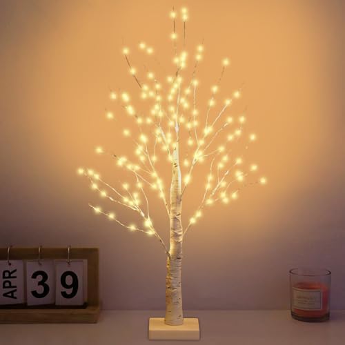 Hojalis LED Baum Lichter, Birke Lichterbaum Innen mit 144 Warmweißer LEDs Licht, LED Baum Innen, Verstellbare Äste USB/Batteriebetrieb Lichterbaum Innen, für Wohnzimmer, Büro, Esszimmer, Hochzeit (A) von Hojalis