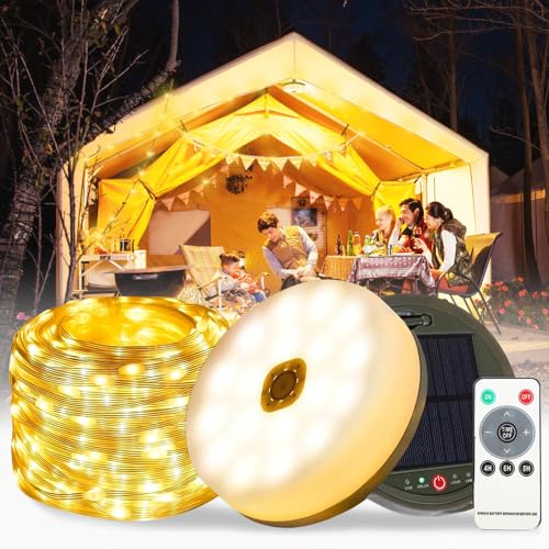 Hojalis Camping Lichterkette Aufrollbar, 12M Solar Camping Lichterkette, 3-in-1 USB/Solar Tragbare Campinglampe, Wasserdichte 120 LED Campinglampe SOS Leuchtfunktion Zubehör für Camping Outdoor Dekor von Hojalis