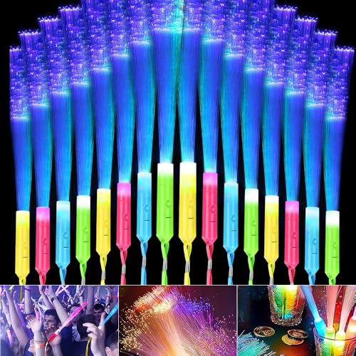 Hojalis 16 Stück Leuchtstäbe Glasfaser, LED Leuchtstäbe, Leuchtstäbe für Konzerte LED, 3 Modi Blinkende, Leuchtstäbe Bunte, Glasfaser Leuchtstab für Konzert, Weihnachten, Party, Hochzeit von Hojalis