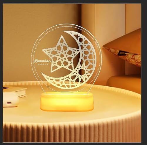 Hojalis Ramadan LED DIY Lamp, 7 Farben, Muslim Nachtlicht, Mubarak Ramadan LED Lampe, Eid Dekorationen Mond Stern Nachtlichter, Tisch Licht Eid Dekorationen, Mondlampe Eid mit Fernbedienung von Hojalis