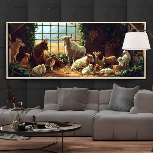 Diamond Painting Bauernhaus Tier Diamond Painting Groß xxl 260 X 100 cm, DIY Diamant Painting Bilder, 5D Diamond Painting Erwachsene Vollrunde Bohrer Diamond Art Crafts, Haus Wand Dekoration -110FC von Hojoomo