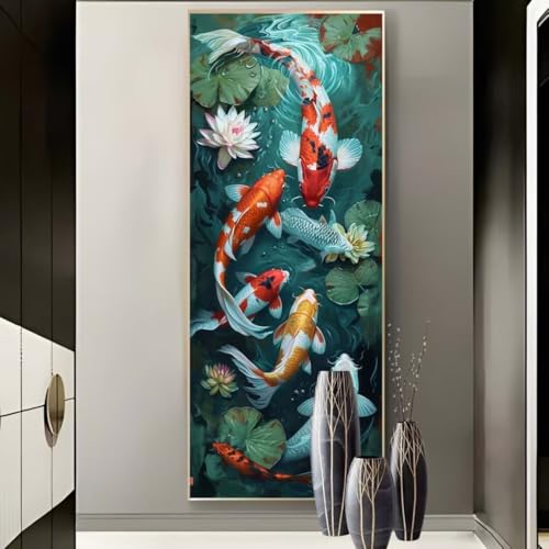 Diamond Painting Fisch Koi Diamond Painting Groß xxl 120 X 50 cm, DIY Diamant Painting Bilder, 5D Diamond Painting Erwachsene Vollrunde Bohrer Diamond-Painting Crafts, Haus Wand Dekoration -661FC von Hojoomo