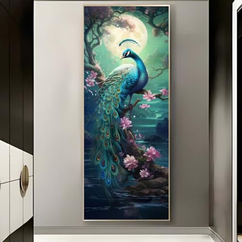 Diamond Painting Mond Pfau, Diamond Painting Groß xxl 95 X 45 cm, DIY Diamant Painting Bilder, 5D Diamond Painting Erwachsene, Daiments Painting Diamond-Painting Crafts, Haus Wand Dekoration -572FC von Hojoomo