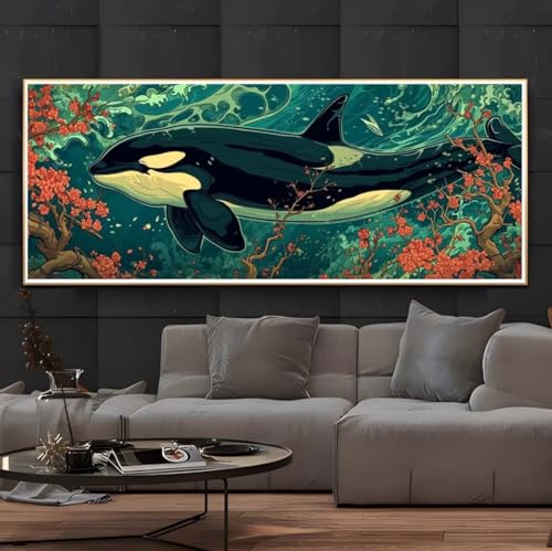 Diamond Painting Orca Fisch Diamond Painting Erwachsene 5D Diamant Painting Bilder Erwachsene Kinder, DIY Diamond Painting Set Strass Stickerei Malerei für Home Wand Dekor Geschenke (120x60cm) -167BD von Hojoomo