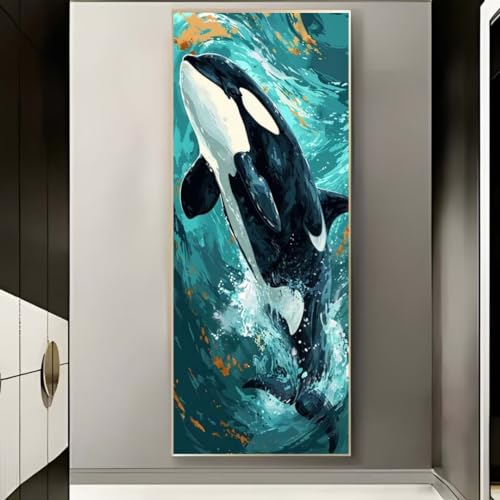 Diamond Painting Wal Orca, Diamond Painting Groß xxl 100 X 35 cm, DIY Diamant Painting Bilder, 5D Diamond Painting Erwachsene, Daiments Painting Diamond-Painting Crafts, Haus Wand Dekoration -490FC von Hojoomo