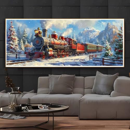 Diamond Painting Zug Weihnachten, Diamond Painting Groß xxl 150 X 50 cm, DIY Diamant Painting Bilder, 5D Diamond Painting Erwachsene, Daiments Painting Diamond Art Crafts, Haus Wand Dekoration -114FC von Hojoomo