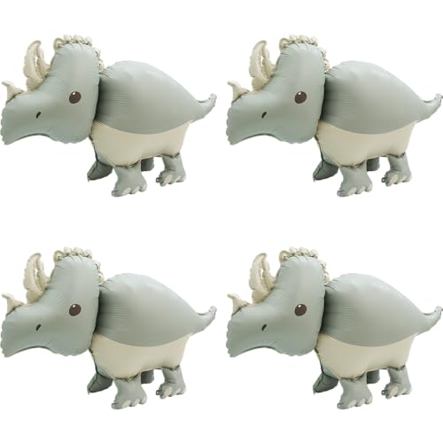 4D Wildlife Dschungel Triceratops Dinosaurier Ballon Wild One Safari Wald Waldtier Dino Party Supplies, 4 Stück selbststehende Dinosaurier-Folienballons, niedliche, matte Dinosaurier-Luftballons, Dino von Hokilands