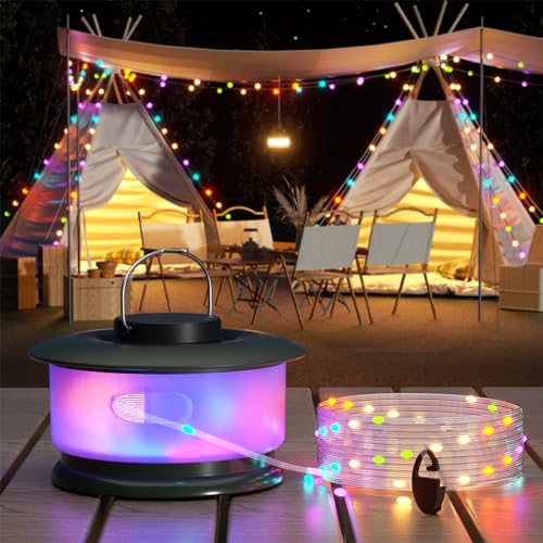 Hokone Camping Lichterkette Aufrollbar,3-in-1 Wasserdichte Tragbare Outdoor Camping LED Lichterkette 10m,USB Aufladbar RGB Lichterkette Camping,Lichterkette für Zelt Vorzelt Festival von Hokone