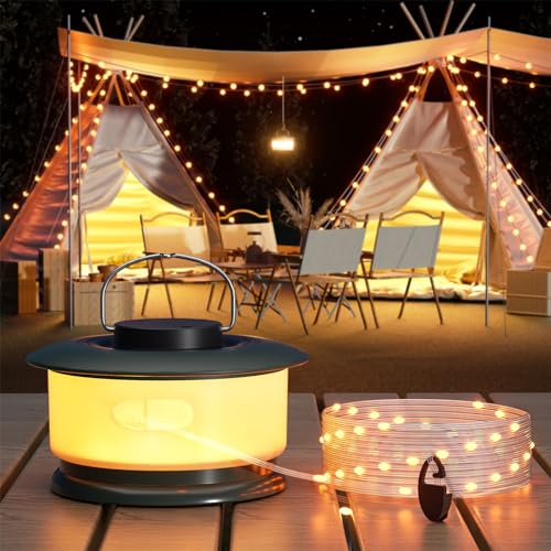 Hokone Camping Lichterkette Aufrollbar,3-in-1 Wasserdichte Tragbare Outdoor Camping LED Lichterkette 10m,USB Aufladbar Lichterkette Camping,Lichterkette für Zelt Vorzelt Festival von Hokone