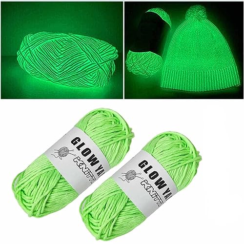 Hokuto 2 Stück Leuchtwolle Glow in the Dark, Leuchtwolle Zum Häkeln Leuchtendes Handstrickgarn Leuchtende Wolle DIY Gewebtes (Green) von Hokuto