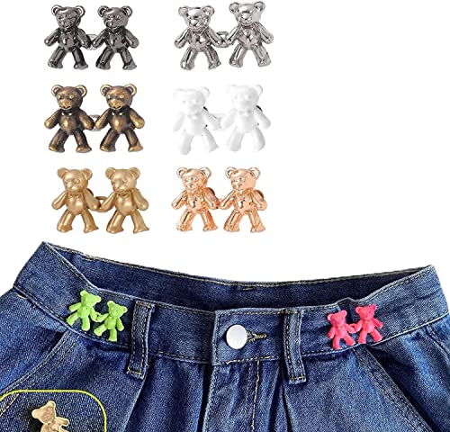 6 Stück/12 Stück niedliche Teddybär-Clips für Hosen, niedlicher Bär, kein Nähen, Taillenknopf, verstellbare Taillen-Jeansknöpfe für Taillenschnalle (6 Stück (A), klein) von Hokuto