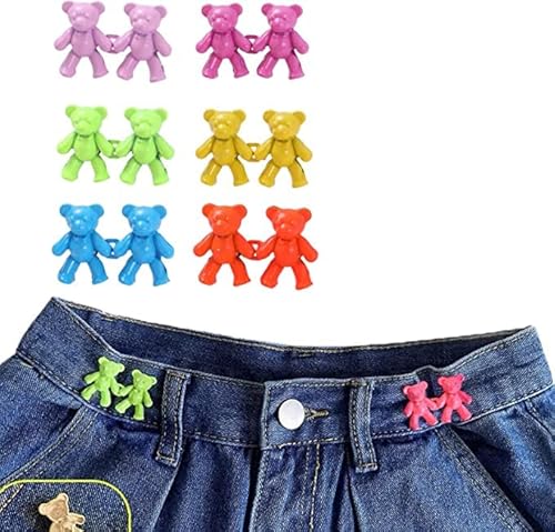 6 Stück/12 Stück niedliche Teddybär-Clips für Hosen, niedlicher Bär, kein Nähen, Taillenknopf, verstellbare Taillen-Jeansknöpfe für Taillenschnalle (6 Stück (B), groß) von Hokuto