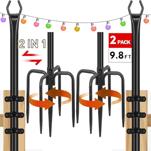 String Light Pole für Deck - 2 Pack 9.8FT für außen hängenden Stahl String Pole für Outdoor-Dekoration Garten, Hinterhof, Terrasse Beleuchtung Stand für Parteien, Weihnachten, Hochzeit von HoldOneLight