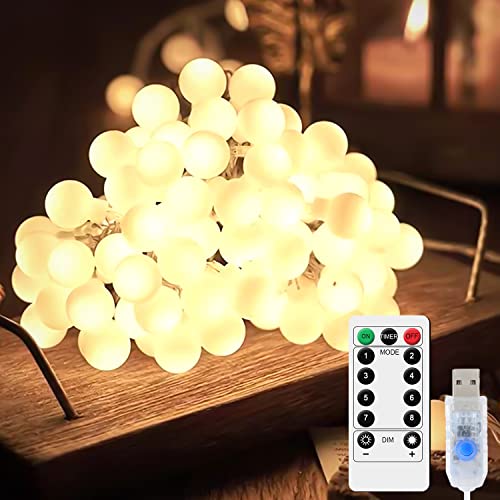 LED Kugel Lichterkette, 10M 80 LED Globe Lichterkette Warmweiß 8 Modi USB LED Kugel Lichtkette IP67 Wasserdicht LED Lichterkette mit Fernbedienung Beleuchtung Weihnachten Lichtketten (Warmweiß, 10) von Holdden