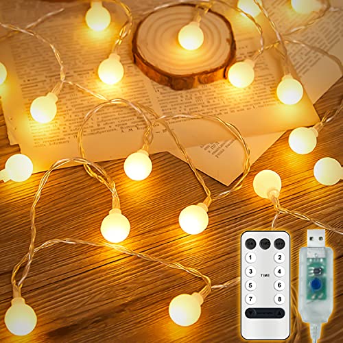 LED Kugel Lichterkette, 7M 50 LED Globe Lichterkette Warmweiß 8 Modi USB LED Kugel Lichtkette IP67 Wasserdicht LED Lichterkette mit Fernbedienung Beleuchtung Weihnachten Lichtketten von Holdden