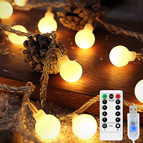 LED Kugel Lichterkette, 5 M 50 LED Globe Lichterkette Warmweiß 8 Modi USB LED Kugel Lichtkette IP67 Wasserdicht LED Lichterkette mit Fernbedienung Beleuchtung Weihnachten Lichtketten von Holdden