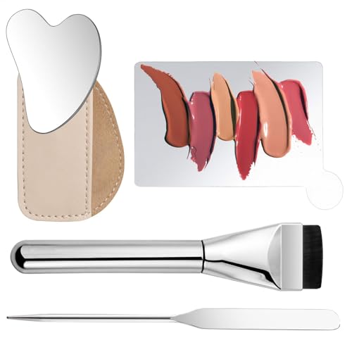 Holdes Make -up -Mischpaletten -Set, Foundation Mixing Palette, Edelstahl Fundamentmischplatte Make -up Palette, 4X Mutter Freundin Schönheit Enthusiasten Ergonomischer Mixer für eine gleichmäßige von Holdes