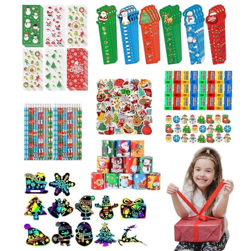 Holdes Weihnachts-Briefpapier-Set, Weihnachts-Briefpapier-Partygeschenk | Klassenzimmer-Austausch-Briefpapier-Bleistift-Leckerli-Beutel 218 Stück | Klassenbelohnungsfüller, Massenspielzeug, von Holdes